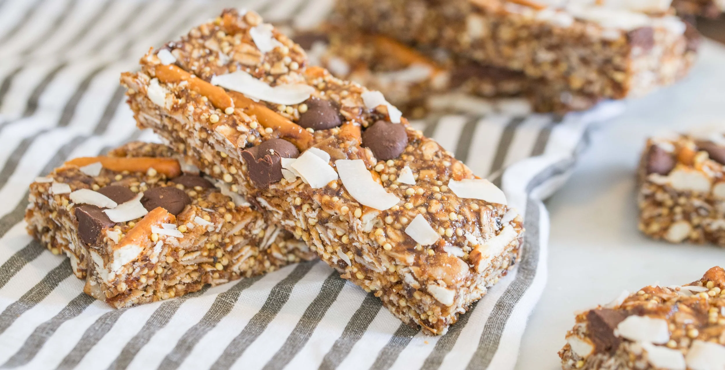 Chewy Chocolate Coconut Pretzel Millet Granola Bars — Mixed & Measured